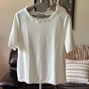 White Textured Short Sleeve Top